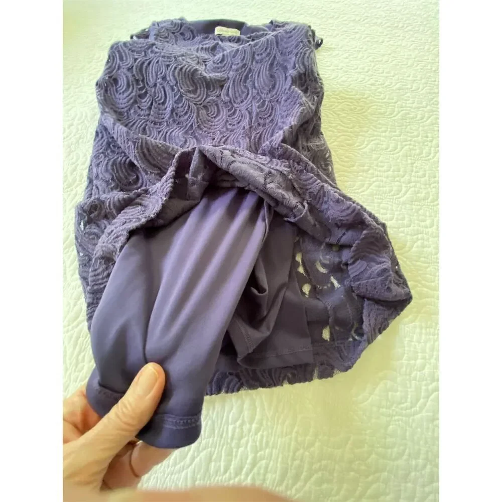 Coldwater Creek Purple Lace Knee Length Dress Size 4 Cap Sleeve​